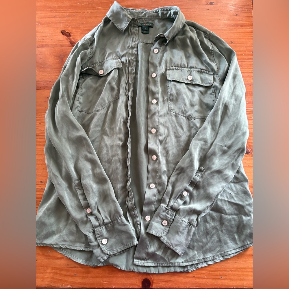 J. Crew Olive Green 100% Silk Blouse